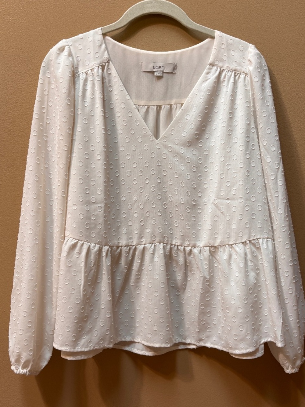 Loft White V-Neck Long Sleeve Peplum Top Size XS